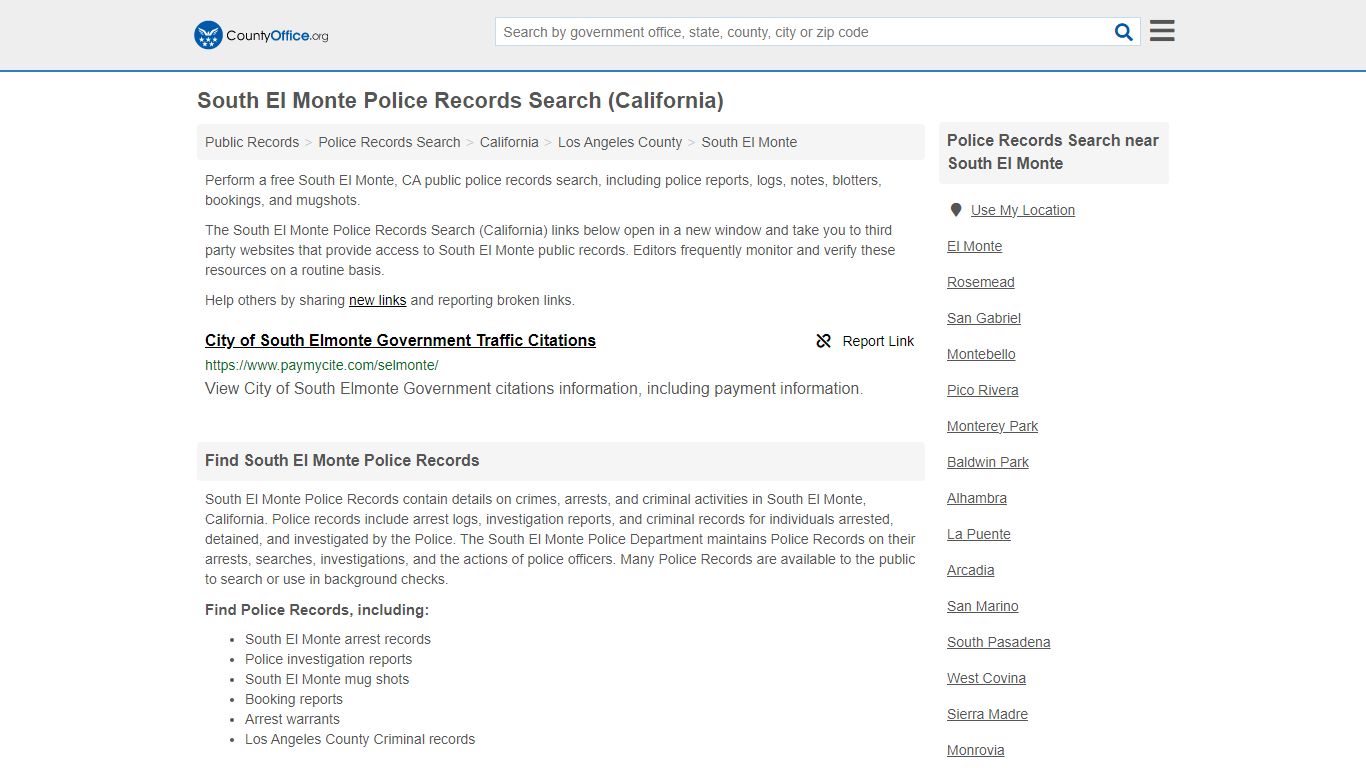 South El Monte Police Records Search (California) - County Office