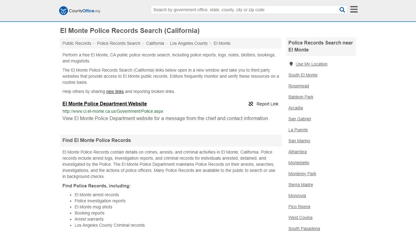 El Monte Police Records Search (California) - County Office