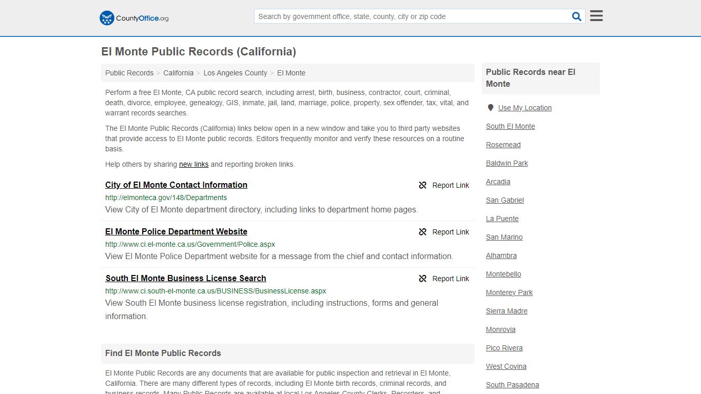 Public Records - El Monte, CA (Business, Criminal, GIS, Property ...