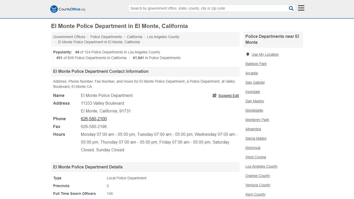 El Monte Police Department in El Monte, California - County Office